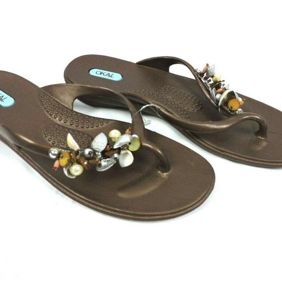 Oka B Sandals M / L Shell Brown Bronze Flip Flop - Picture 8 of 9